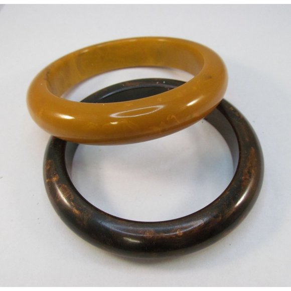 Vintage Butterscotch and Brown Bakelite Bangle Bracelets 2 in Lot - Picture 11 of 12